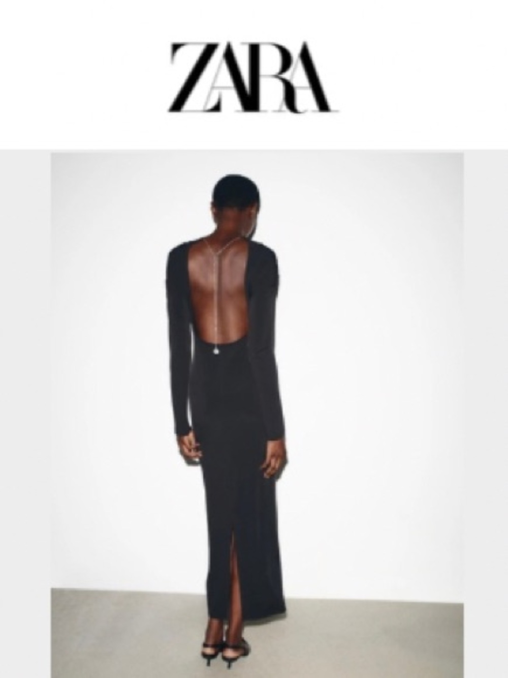 🆕ZARA Black Long-Sleeve Backless Maxi Dress